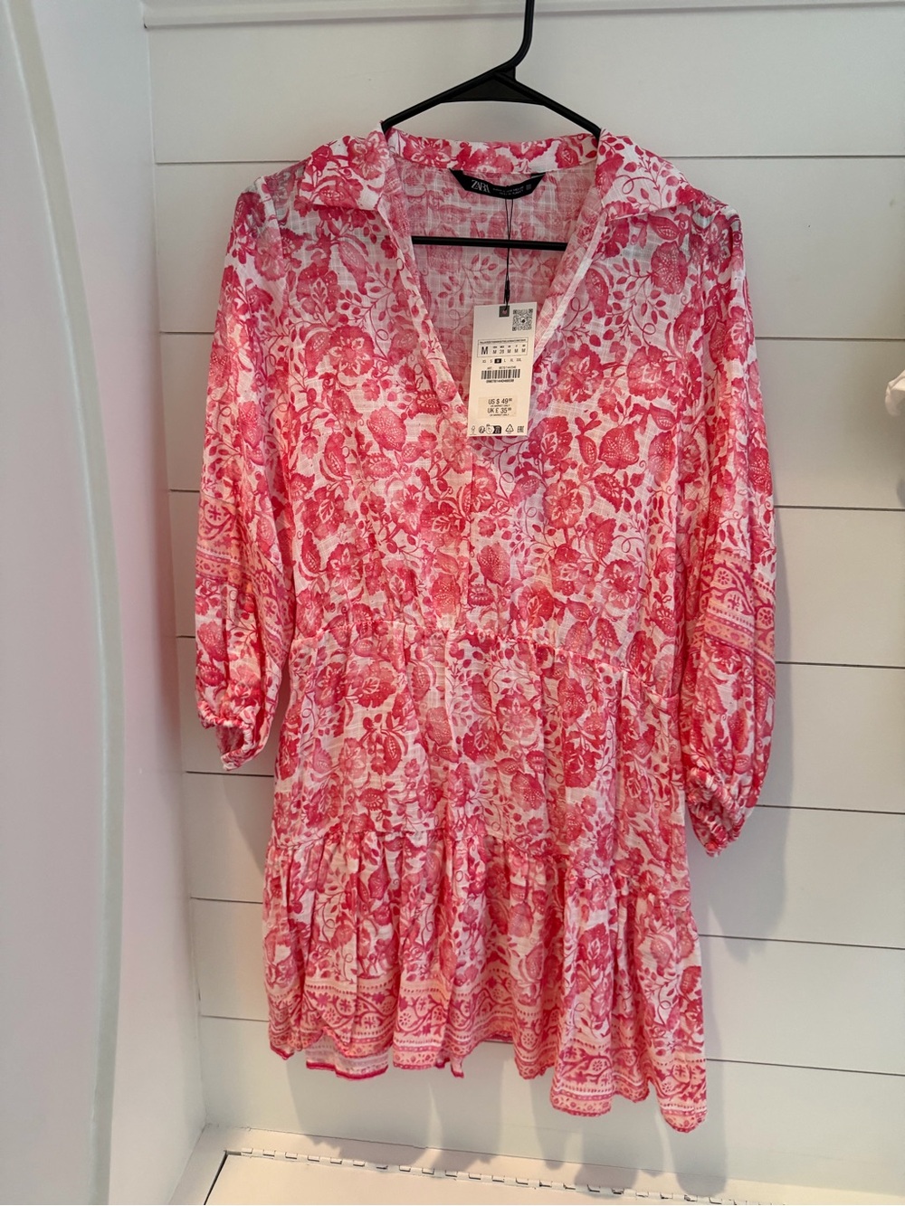 Zara Pink Floral Tiered V-Neck Dress